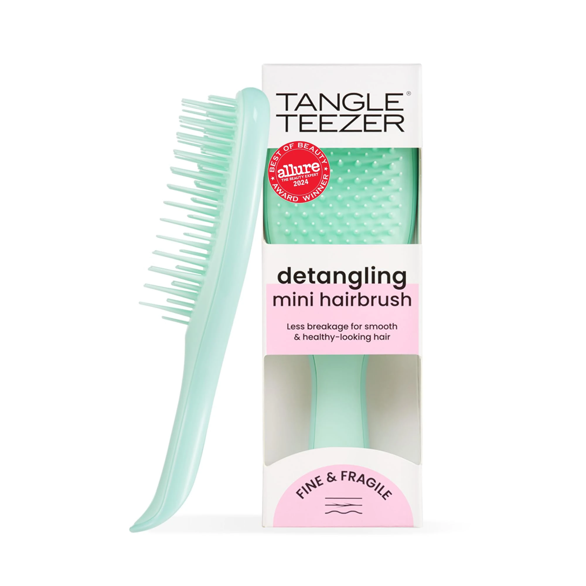 Tangle Teezer Mini Ultimate Detangler Fine and Fragile, For Wet and Dry Hair, Detangling Brush for Thin and Fine Hair, Optimal Brush For Kids and Travel, Jade Lagoon