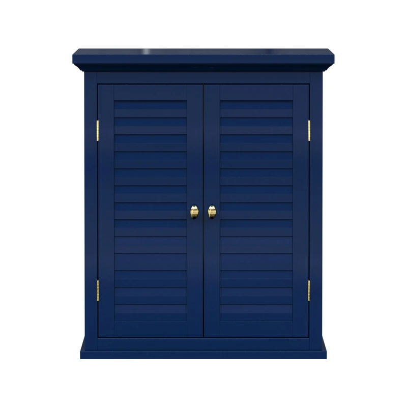 Teamson Home Glancy Removable Two-Door Wall Cabinet with Faux Louvered Doors, Navy