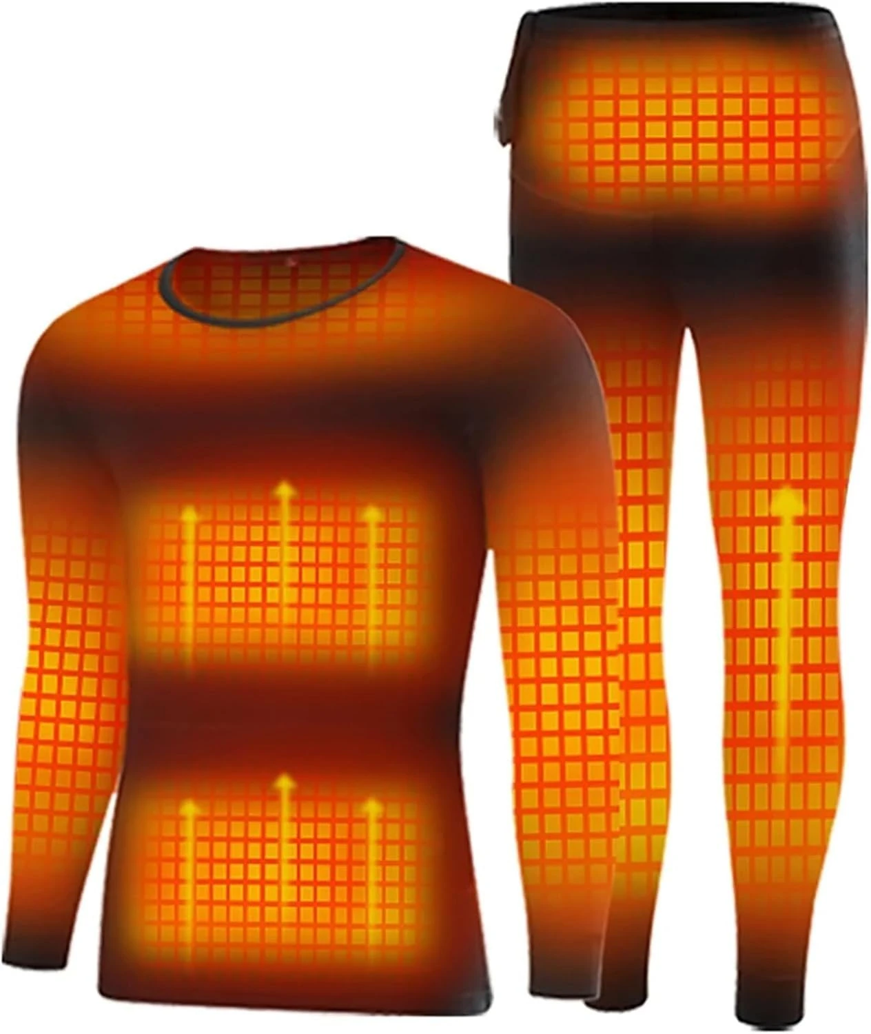 Winter Thermal Heated Underwear Set USB Electric Fleece T-Shirts Pants Outdoors Ski Wear Soft Motorcycle Heated Base Layer, Black, 4XL(Bust:116cm)