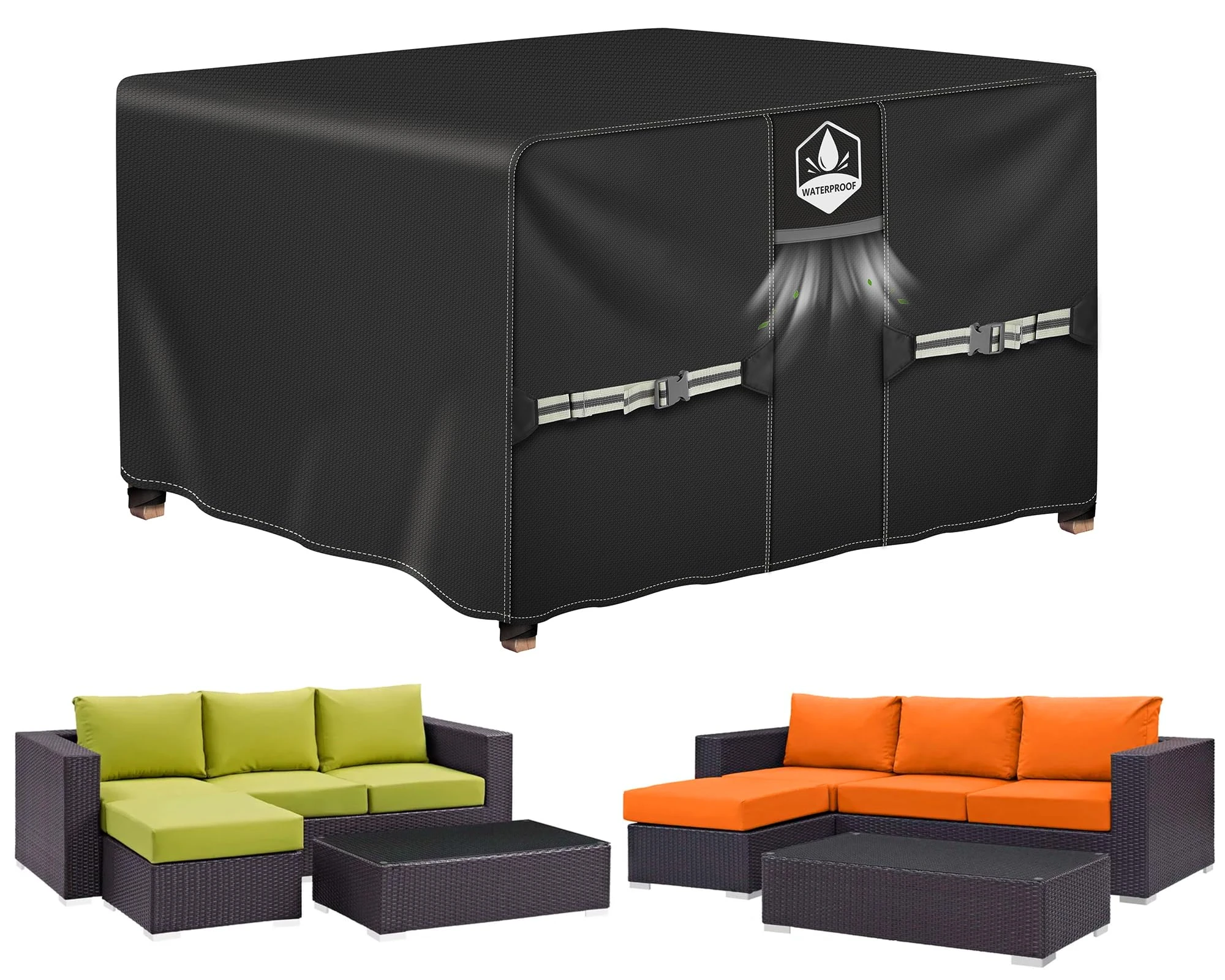 Rimwig Garden Furniture Covers Waterproof, Heavy Duty Rattan Sofa Table Chair Set Cover, 420D Oxford Outdoor Patio Furniture Cover - Cube/Square 200x200x90cm