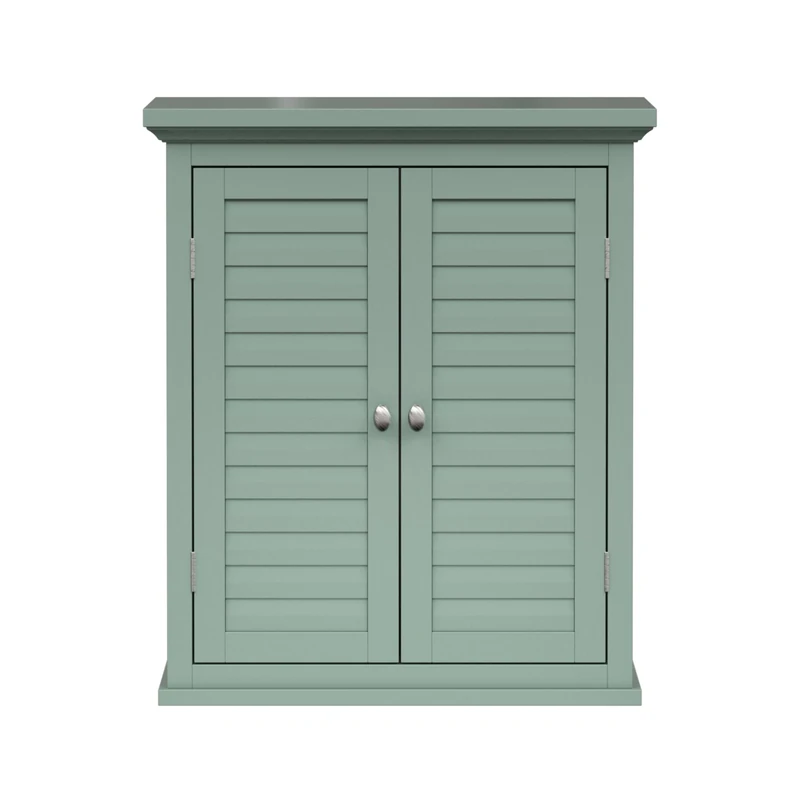 Teamson Home Glancy Removable Two-Door Wall Cabinet with Faux Louvered Doors, Sage Green