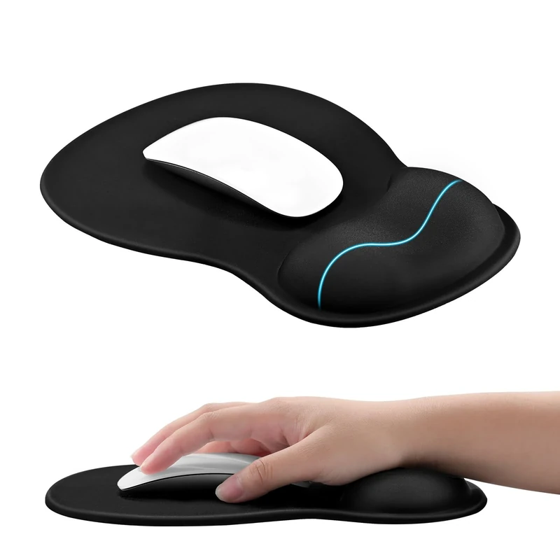 EooCoo Gel Mouse Mat with Wrist Support, Ergonomic Mouse Pad with Wrist Rest Support and Non-Slip PU Base, Durable, Washable, Matt Mousepad Desk Accessories for PC Laptop Computer Mice - Black