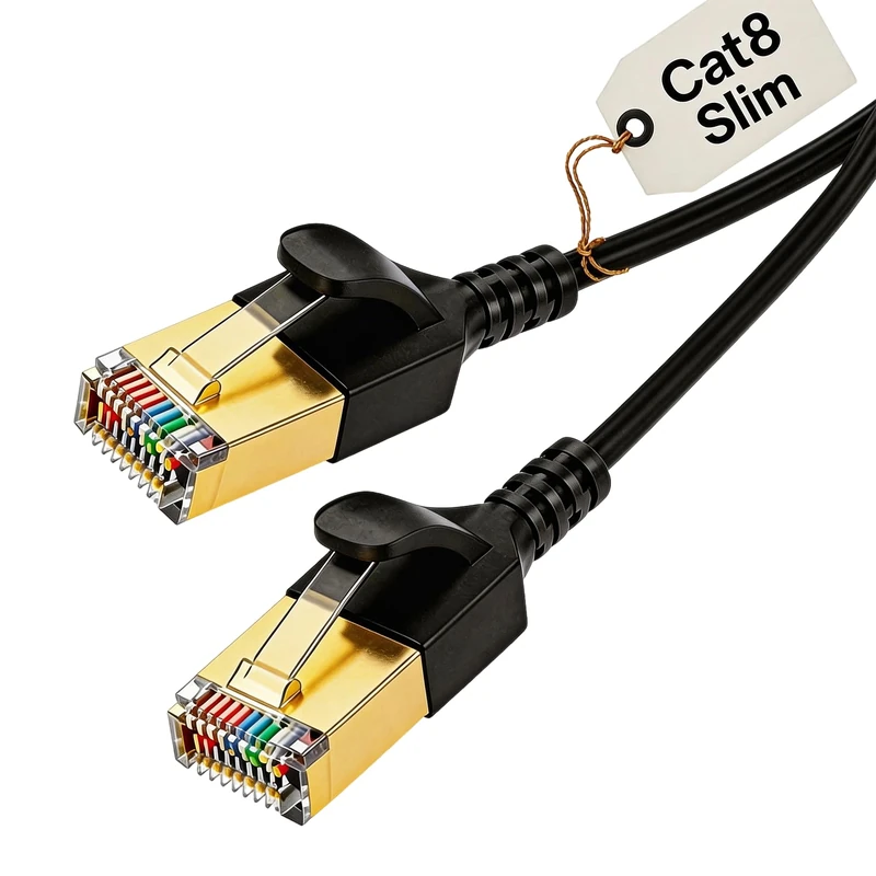 Elfcam® - 30m Slim Cat 8 Ethernet Cable, LAN WAN Cable, Cat 8 SFTP 32AWG, 2000Mhz 40Gbps with RJ45 Connectors, Black Round (30M)