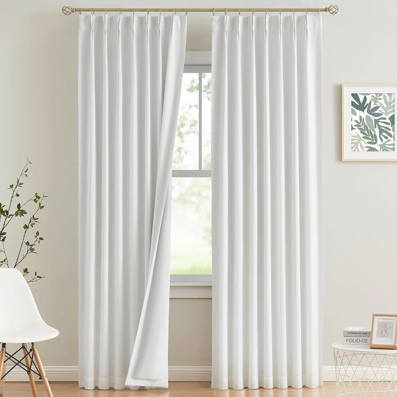 Vision Home White Pinch Pleated Full Blackout Curtains Thermal Insulated Window Curtains 112 inch for Living Room Bedroom Room Darkening Pinch Pleat Drapes with Hooks Back Tab 2 Panel 40" Wx112 L