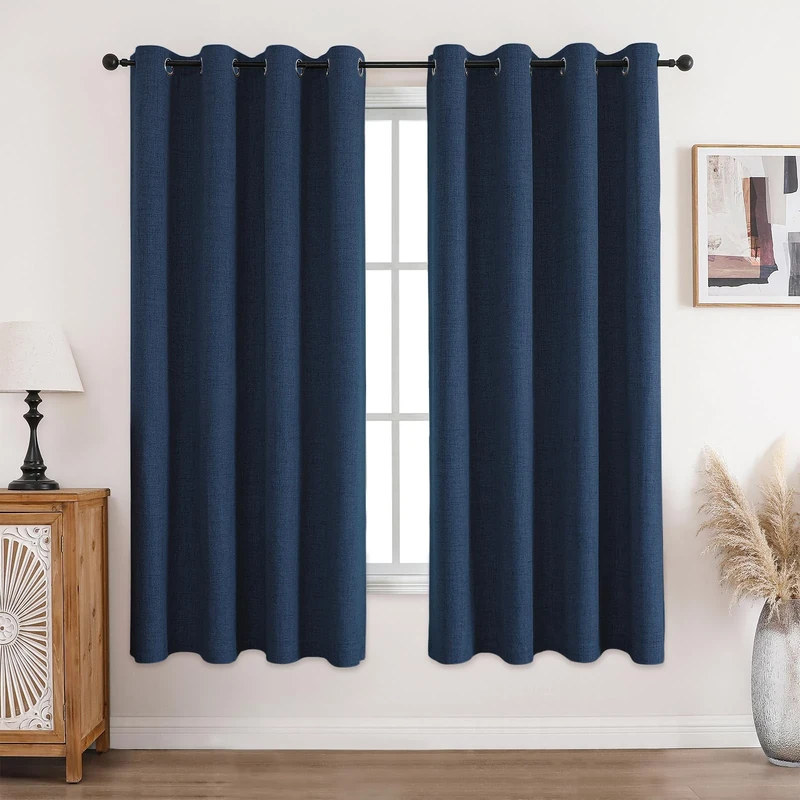 CUCRAF 100% Blackout Curtains Blue 72 Inch Drop 2 Panels Soft Texture Energy Saving Sun Blocking Thermal Eyelet Curtains for Bedroom Living Room 66 X 72 Inch