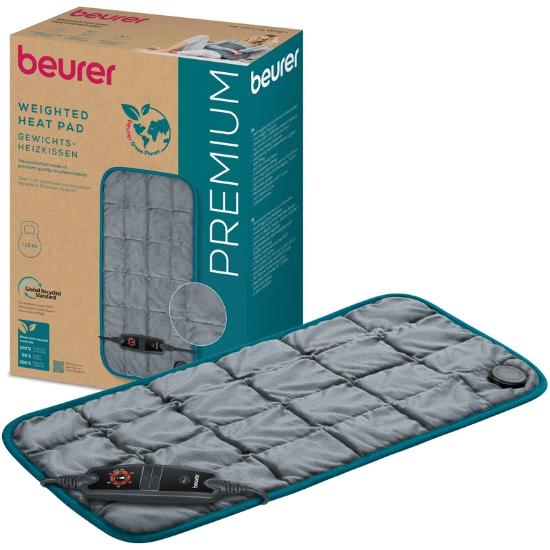 Beurer HK 145 Cosy Weighted Heating Pad, Snuggly Heating Pad with 1500g Weight for More Relaxation, Soothing and Embracing Warmth with Glass Bead Filling, 60 x 30 cm