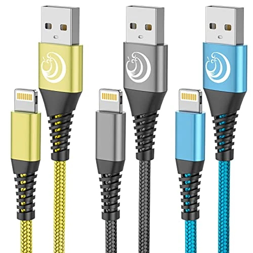 Lightning Cable, 6.9 ft (1.8 m), Aioneus Lightning Cable, 3 Pack iPhone Charger Cable, iPhone Charger Cable, iPhone Charging Cable, iPhone Charging Cord for iPhone 14 13 12 XR XS Pro Max iPhone 8 7 6