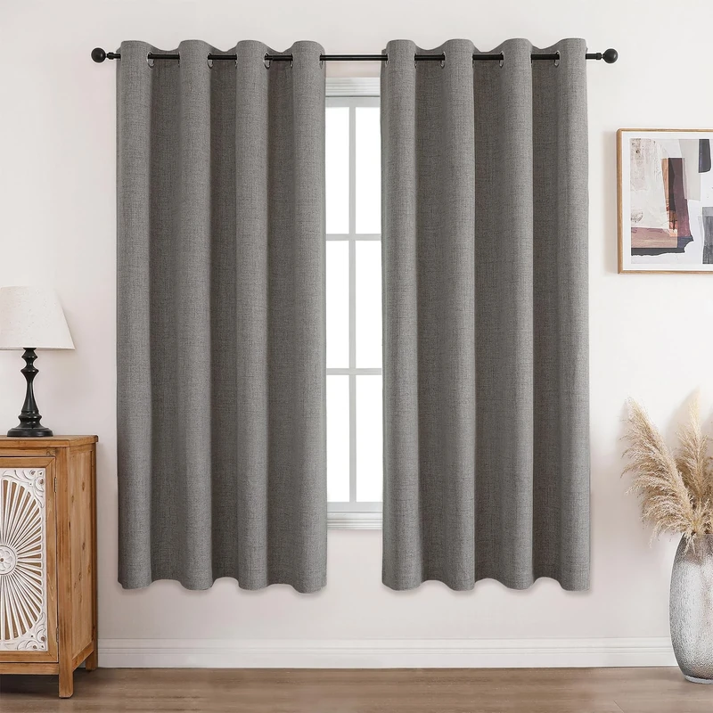 CUCRAF 100% Blackout Curtains Charcoal Grey 72 Inch Drop 2 Panels Soft Texture Energy Saving Sun Blocking Thermal Eyelet Curtains for Bedroom Living Room 66 X 72 Inch
