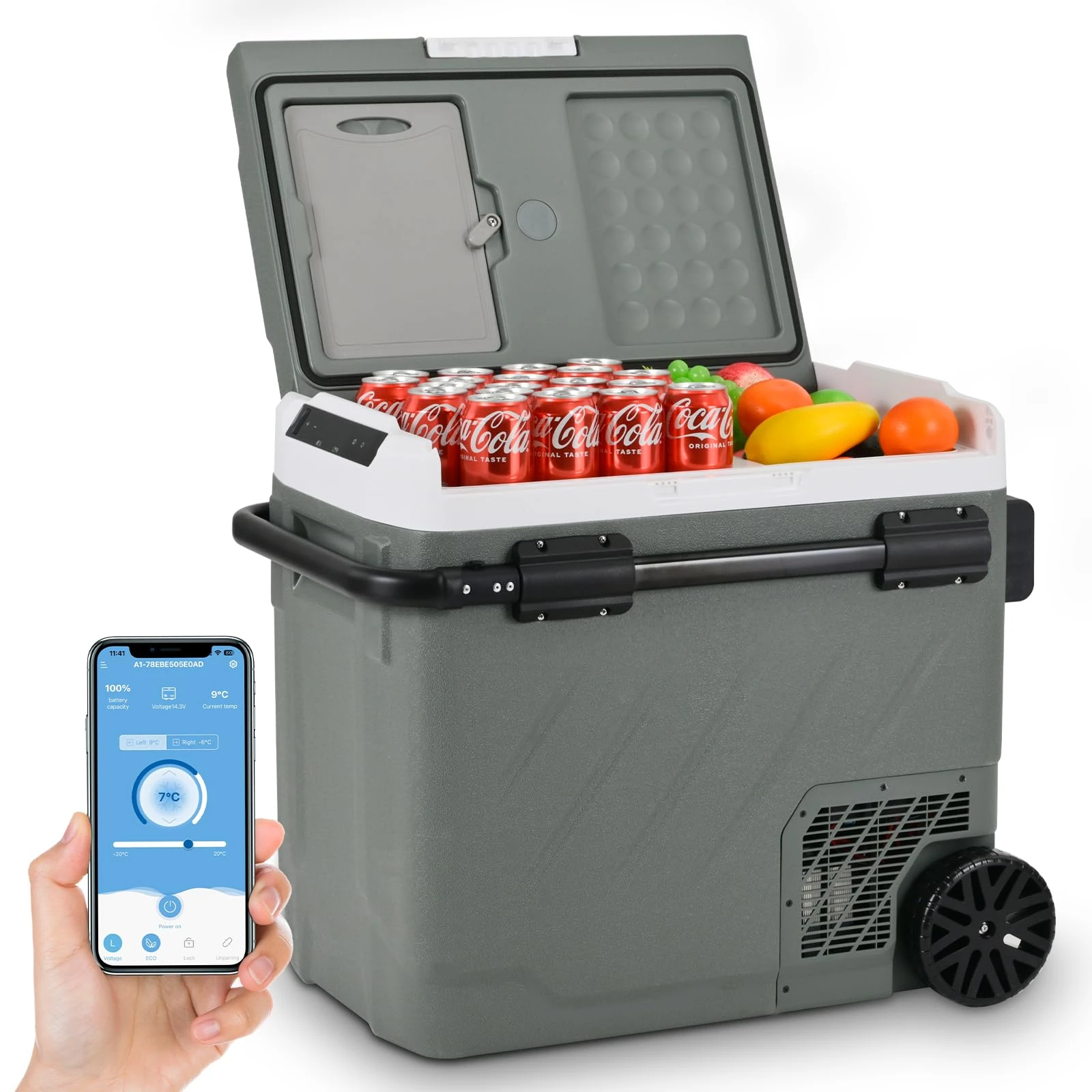 Alpicool 58L Car Refrigerator with APP Control 12V Fridge Freezer, Dual Zone Electric Cooler Box Portable Refrigerator for Car 12V/24V 100-240V(-20℃-20℃) Portable Fridge for Camping Car Trip