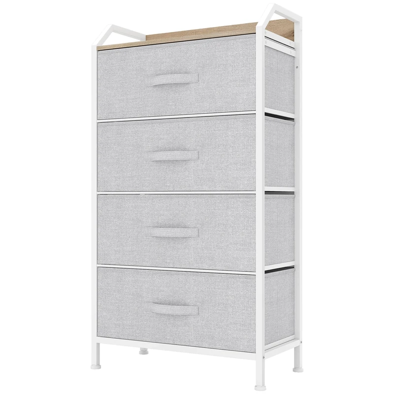 YITAHOME Chest of Drawers with 4 Drawers, Fabric Dressers with Easy Pull Handle,Sturdy Steel Frame,Storage Drawers for Bedroom, Closet, Clothes,Light Grey