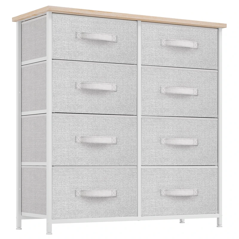YITAHOME Chest of Drawers with 8 Drawers, Fabric Drawers Cabinet with Easy Pull Handle,Sturdy Steel Frame,Storage Drawers for Bedroom, Closet, Clothes, Light Grey
