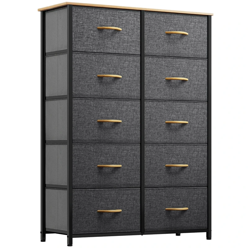 YITAHOME Chest of Drawers with 10 Drawers, Fabric Drawers Cabinet with Easy Pull Handle,Sturdy Steel Frame,Storage Drawers for Bedroom, Closet, Clothes, Dark Grey