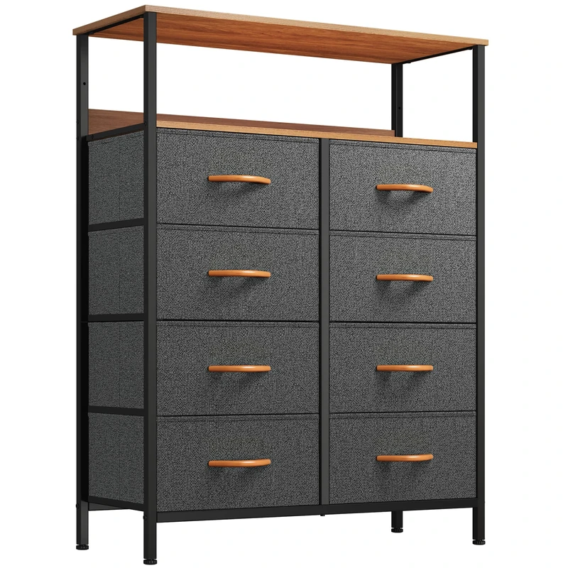 YITAHOME Chest of Drawers with 8 Drawers, Fabric Dressers with Shelves,Easy Pull Handle,Sturdy Steel Frame,Storage Drawers for Bedroom, Closet, Clothes,Dark Grey