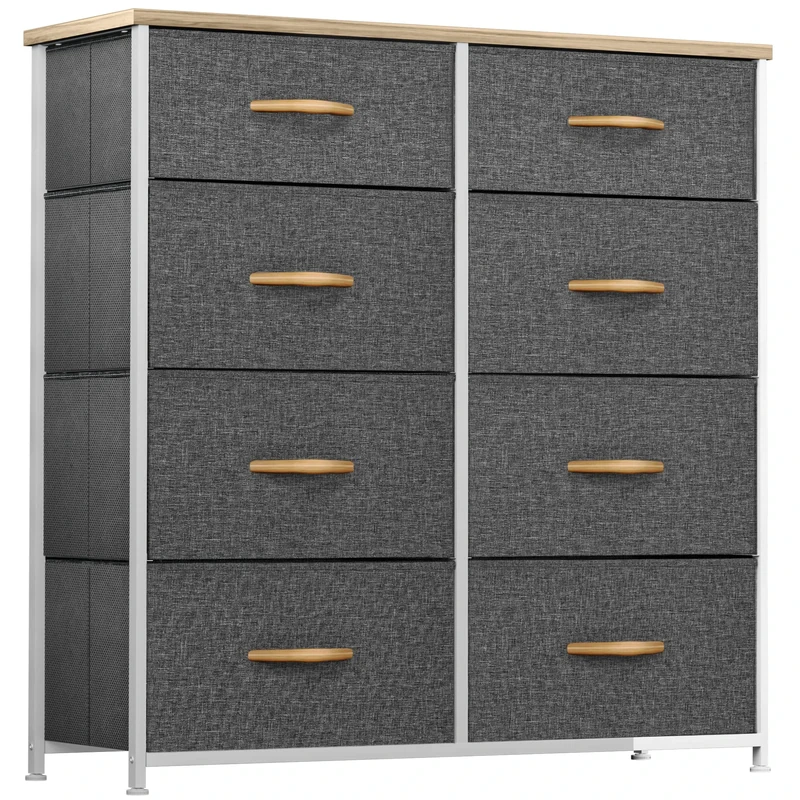 YITAHOME Chest of Drawers with 8 Drawers, Fabric Drawers Cabinet with Easy Pull Handle,Sturdy Steel Frame,Storage Drawers for Bedroom, Closet, Clothes,Grey