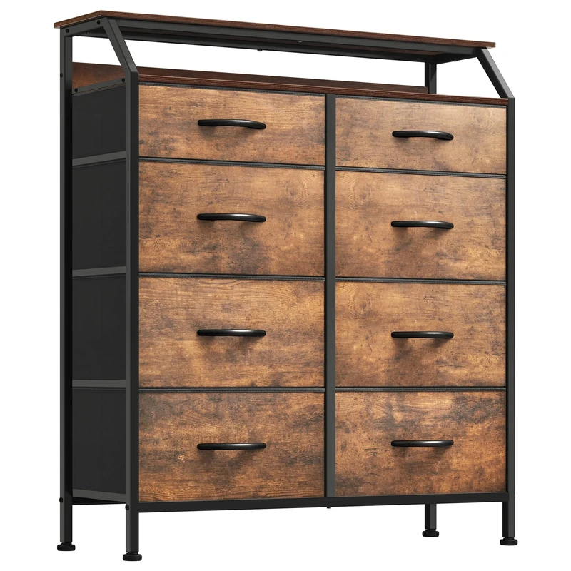 YITAHOME Chest of Drawers with 8 Drawers, Fabric Drawers Cabinet with Shelves,Easy Pull Handle,Sturdy Steel Frame,Storage Drawers for Bedroom, Closet,Rustic Brown