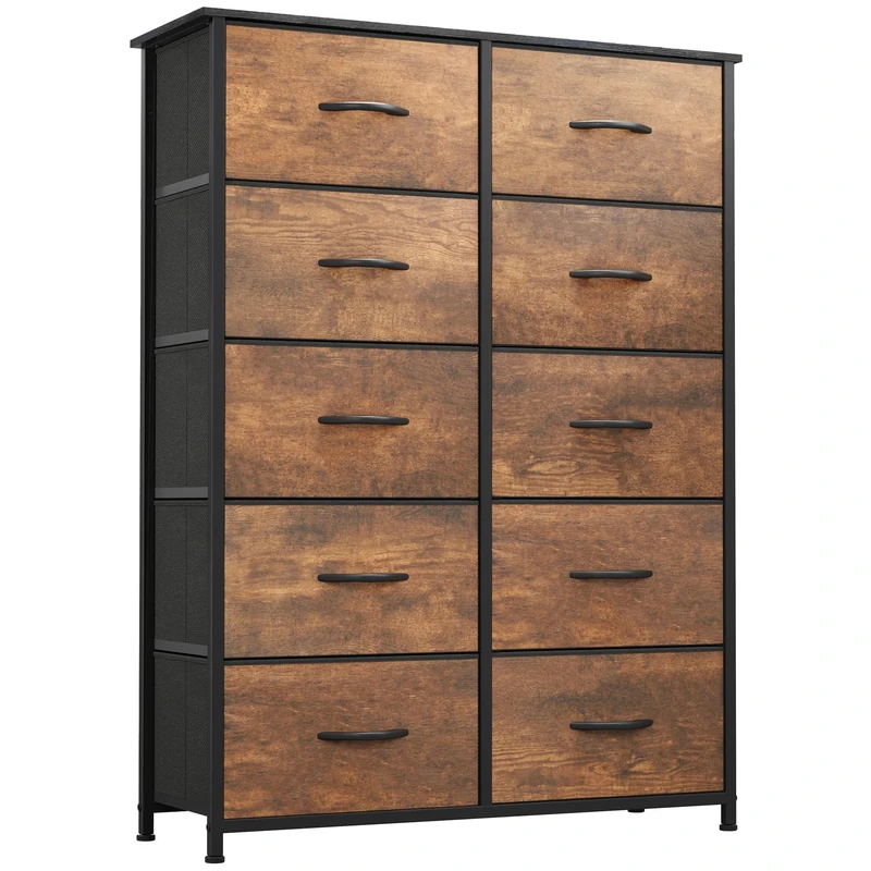 YITAHOME Chest of Drawers with 10 Drawers, Fabric Drawers Cabinet with Easy Pull Handle,Sturdy Steel Frame,Storage Drawers for Bedroom, Closet, Clothes,Rustic Brown