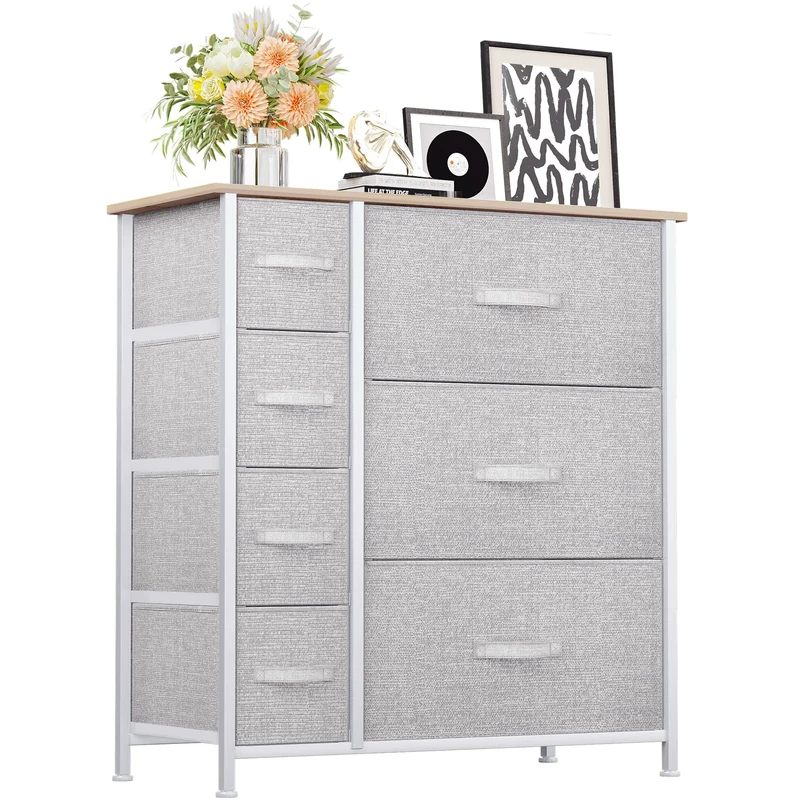 YITAHOME Chest of Drawers with 7 Drawers, Fabric Dressers with Easy Pull Handle,Sturdy Steel Frame,Storage Drawers for Bedroom, Closet, Clothes, Light Grey