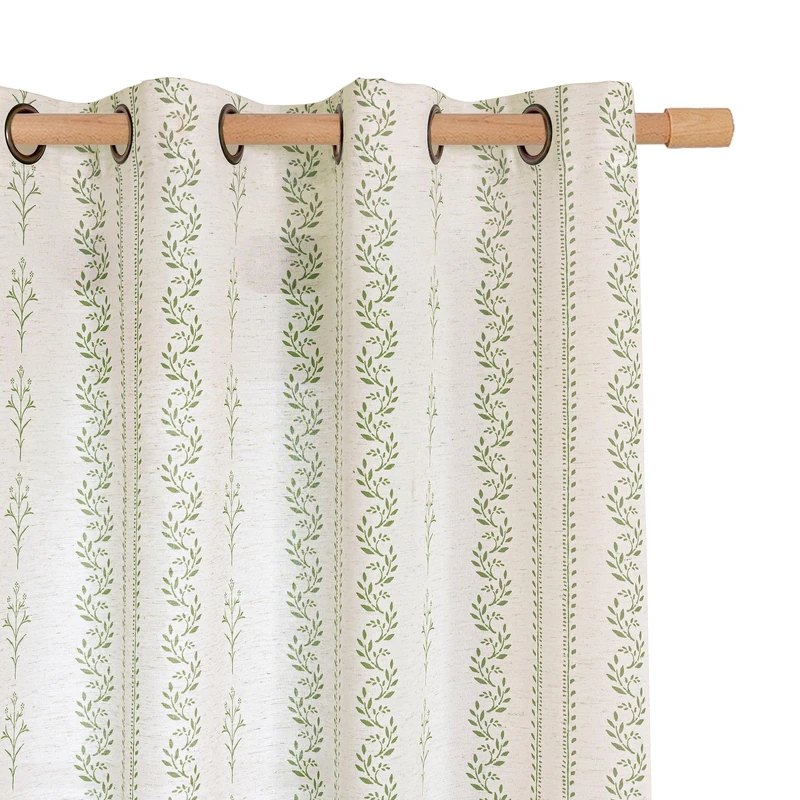 BGment Green Curtains Spring Leaf Floral Print Cottage Core Botanical Curtains for Living Room Light Filtering Curtain 96 Inch Long for Farmhouse Rustic, Each 52 Inch Wide, 2 Panels Set