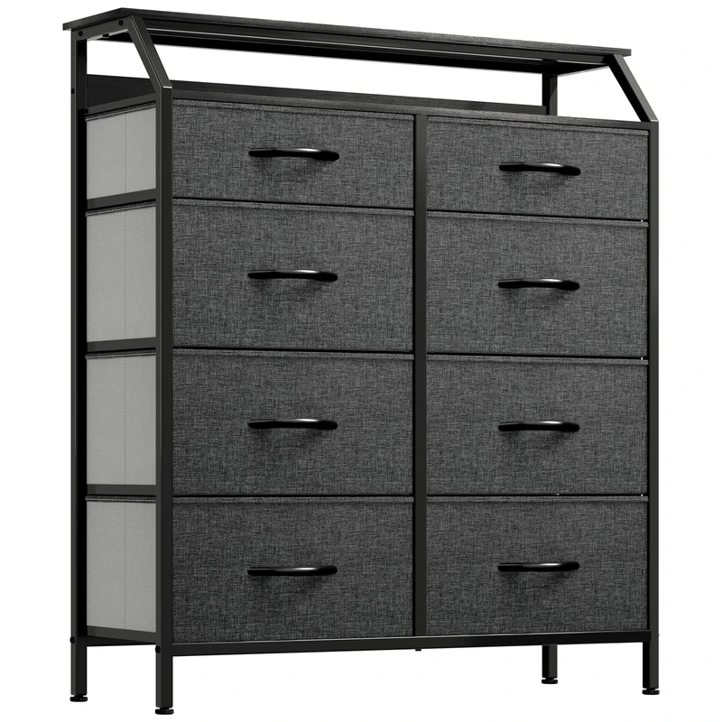 YITAHOME Chest of Drawers with 8 Drawers, Fabric Drawers Cabinet with Shelves,Easy Pull Handle,Sturdy Steel Frame,Storage Drawers for Bedroom, Closet,Black Grey