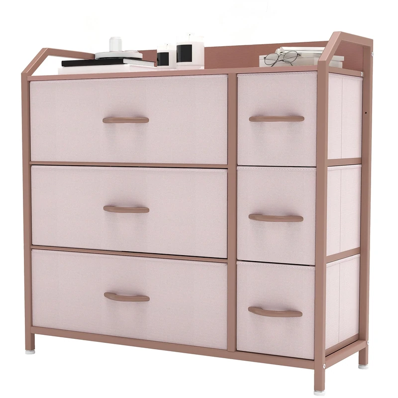 YITAHOME Chest of Drawers with 6 Drawers, Fabric Dressers with Easy Pull Handle,Sturdy Steel Frame,Storage Drawers for Bedroom, Closet, Clothes,Pink