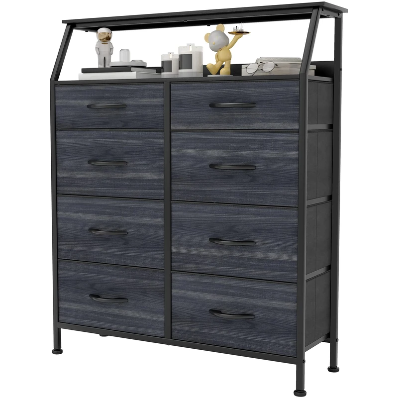 YITAHOME Chest of Drawers with 8 Drawers, Fabric Drawers Cabinet with Shelves,Easy Pull Handle,Sturdy Steel Frame,Storage Drawers for Bedroom, Closet,Charcoal Black Wood Grain