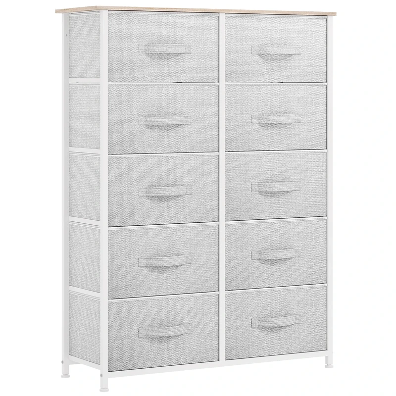 YITAHOME Chest of Drawers with 10 Drawers, Fabric Drawers Cabinet with Easy Pull Handle,Sturdy Steel Frame,Storage Drawers for Bedroom, Closet, Clothes, Light Grey
