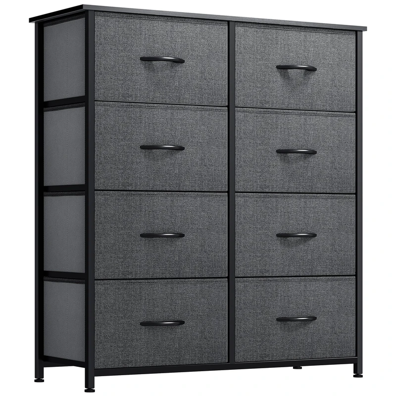 YITAHOME Chest of Drawers with 8 Drawers, Fabric Dressers with Easy Pull Handle,Sturdy Steel Frame,Storage Drawers for Bedroom, Closet, Clothes, Black Grey