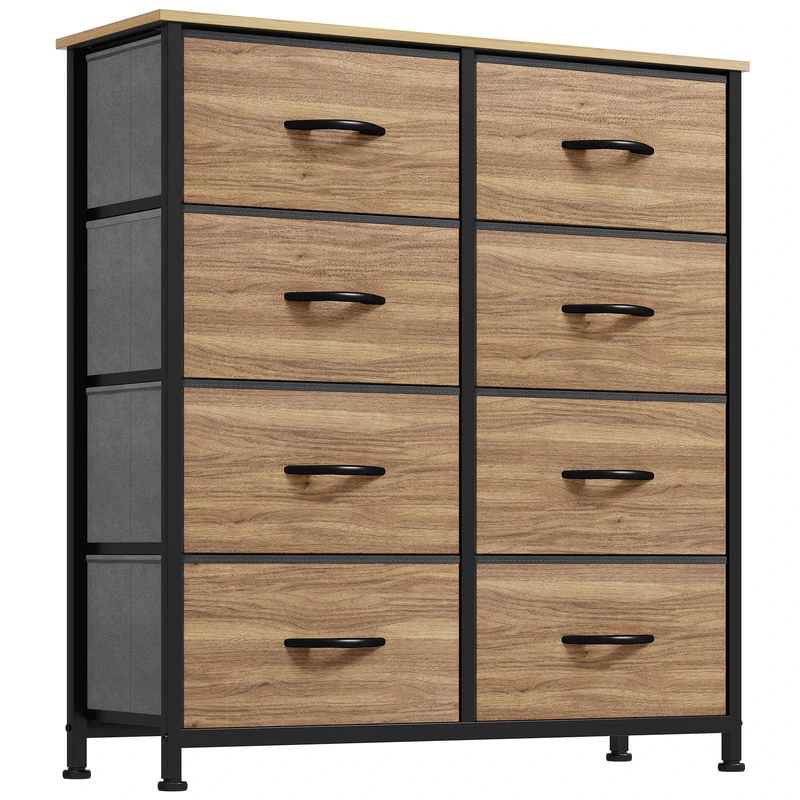 YITAHOME Chest of Drawers with 8 Drawers, Fabric Dressers with Easy Pull Handle,Sturdy Steel Frame,Storage Drawers for Bedroom, Closet, Clothes,Wood Grain