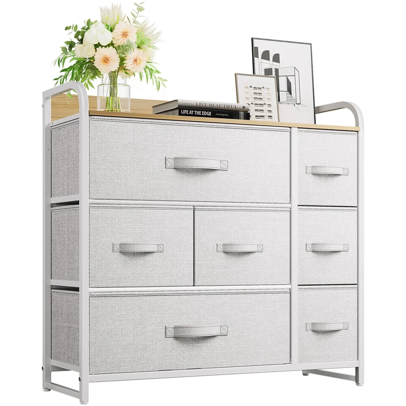 YITAHOME Chest of Drawers with 7 Drawers, Fabric Drawers Cabinet with Easy Pull Handle,Sturdy Steel Frame,Storage Drawers for Bedroom, Closet, Clothes, Light Grey