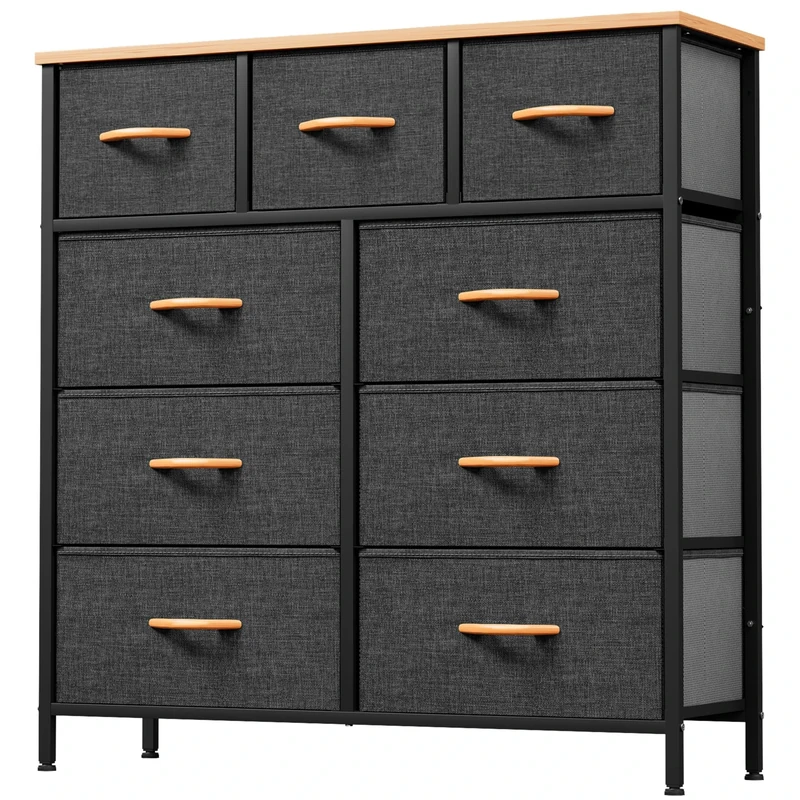 YITAHOME Wide Chest of Drawers with 9 Drawers, Fabric Dressers with Easy Pull Handle,Sturdy Steel Frame,Storage Drawers for Bedroom, Closet, Clothes, Dark Grey