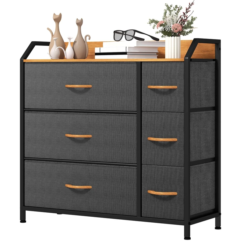 YITAHOME Chest of Drawers with 6 Drawers, Fabric Dressers with Easy Pull Handle,Sturdy Steel Frame,Storage Drawers for Bedroom, Closet, Clothes,Dark Grey