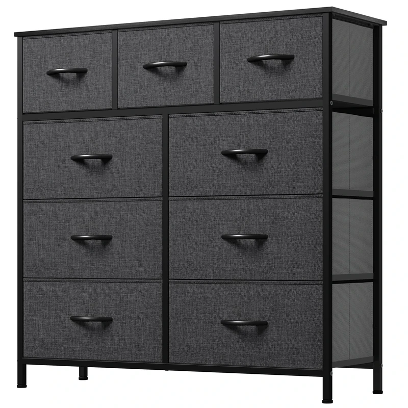 YITAHOME Wide Chest of Drawers with 9 Drawers, Fabric Dressers with Easy Pull Handle,Sturdy Steel Frame,Storage Drawers for Bedroom, Closet, Clothes, Black Grey