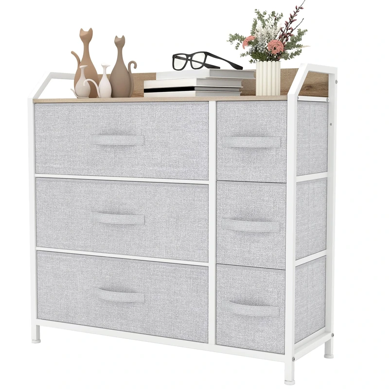 YITAHOME Chest of Drawers with 6 Drawers, Fabric Dressers with Easy Pull Handle,Sturdy Steel Frame,Storage Drawers for Bedroom, Closet, Clothes,Light Grey