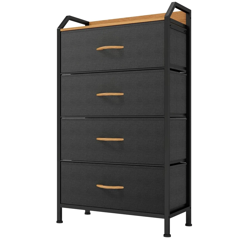 YITAHOME Chest of Drawers with 4 Drawers, Fabric Dressers with Easy Pull Handle,Sturdy Steel Frame,Storage Drawers for Bedroom, Closet, Clothes,Dark Grey