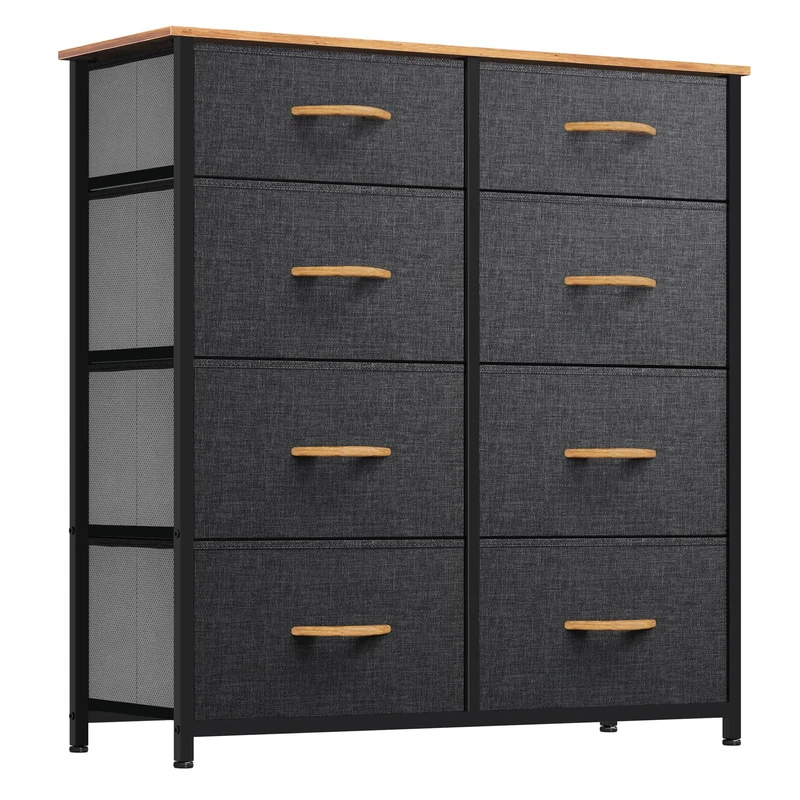 YITAHOME Chest of Drawers with 8 Drawers, Fabric Drawers Cabinet with Easy Pull Handle,Sturdy Steel Frame,Storage Drawers for Bedroom, Closet, Clothes, Dark Grey