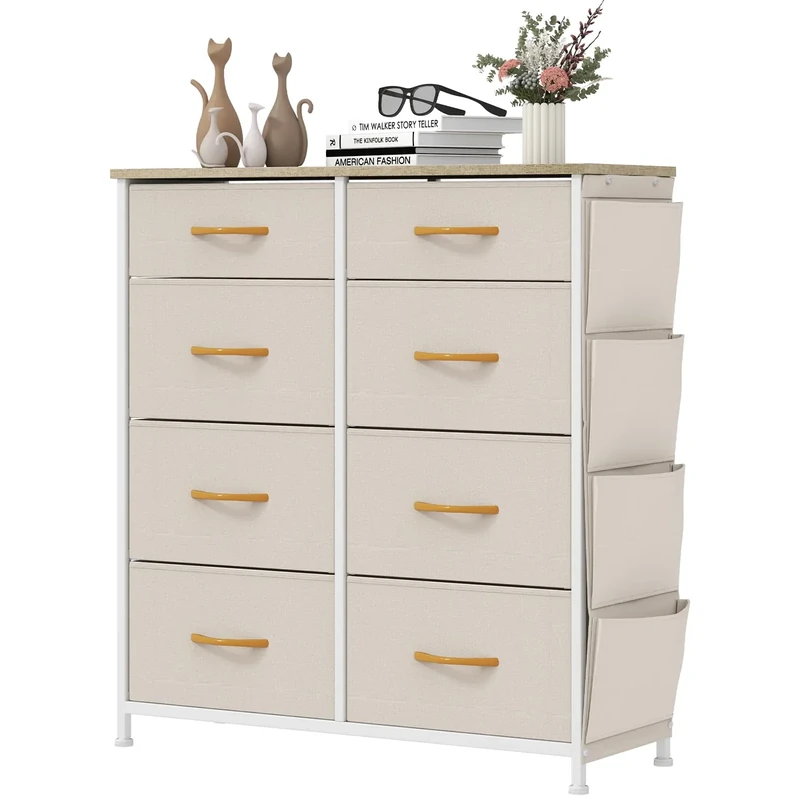 YITAHOME Chest of Drawers with 8 Drawers, Fabric Drawers with Side Pocket&Hooks,Easy Pull Handle,Sturdy Steel Frame,Storage Drawers for Bedroom, Closet, Clothes,Beige - Image 1