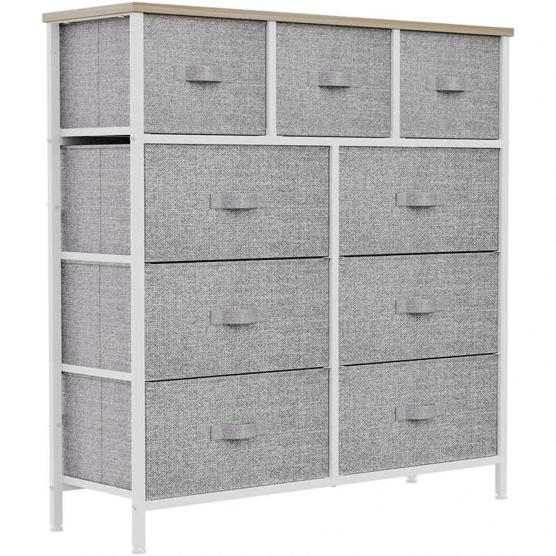 YITAHOME Wide Chest of Drawers with 9 Drawers, Fabric Dressers with Easy Pull Handle,Sturdy Steel Frame,Storage Drawers for Bedroom, Closet, Clothes, Light Grey