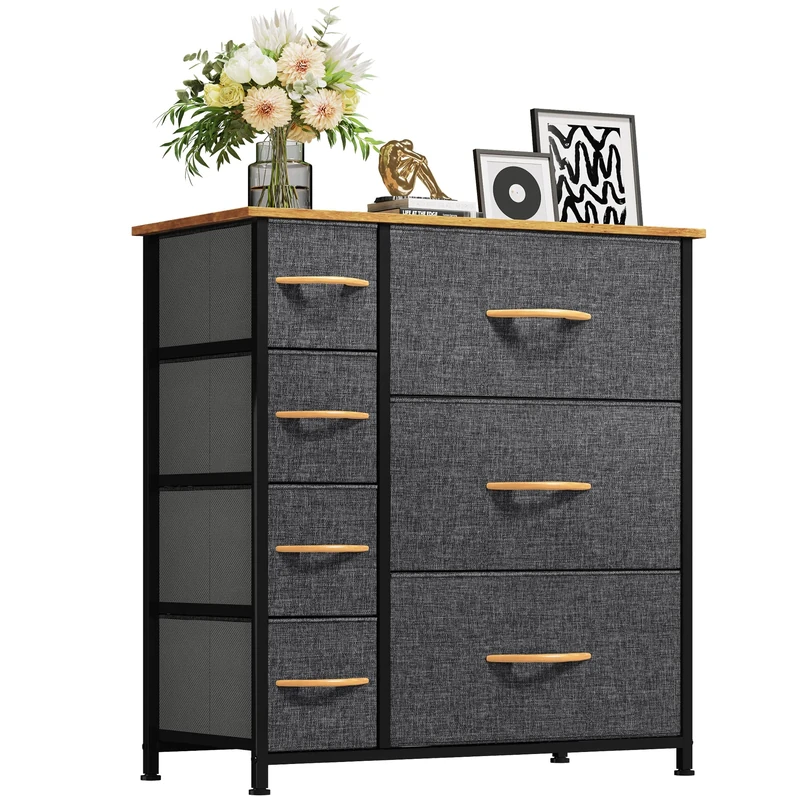 YITAHOME Chest of Drawers with 7 Drawers, Fabric Dressers with Easy Pull Handle,Sturdy Steel Frame,Storage Drawers for Bedroom, Closet, Clothes, Dark Grey