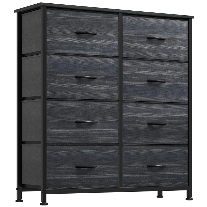 YITAHOME Chest of Drawers with 8 Drawers, Fabric Dressers with Easy Pull Handle,Sturdy Steel Frame,Storage Drawers for Bedroom, Closet, Clothes,Charcoal Black Wood Grain