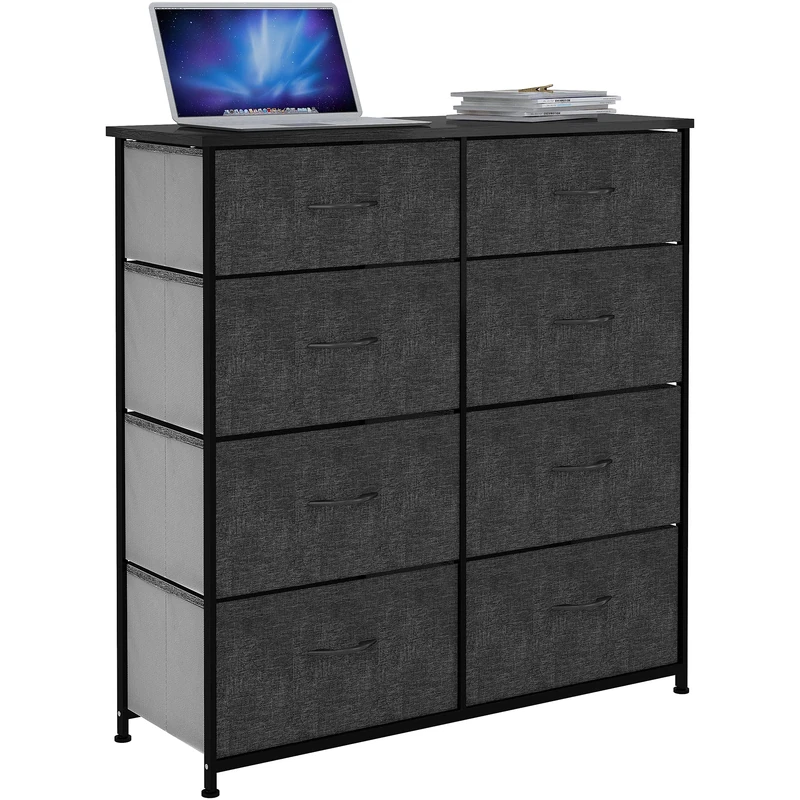 YITAHOME Chest of Drawers with 8 Drawers, Fabric Drawers Cabinet with Easy Pull Handle,Sturdy Steel Frame,Storage Drawers for Bedroom, Closet, Clothes,Black Grey