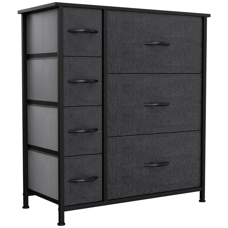 YITAHOME Chest of Drawers with 7 Drawers, Fabric Dressers with Easy Pull Handle,Sturdy Steel Frame,Storage Drawers for Bedroom, Closet, Clothes, Black Grey