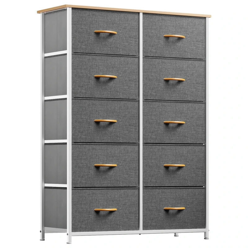 YITAHOME Chest of Drawers with 10 Drawers, Fabric Drawers Cabinet with Easy Pull Handle,Sturdy Steel Frame,Storage Drawers for Bedroom, Closet, Clothes,Grey