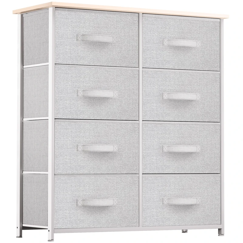 YITAHOME Chest of Drawers with 8 Drawers, Fabric Dressers with Easy Pull Handle,Sturdy Steel Frame,Storage Drawers for Bedroom, Closet, Clothes, Light Grey