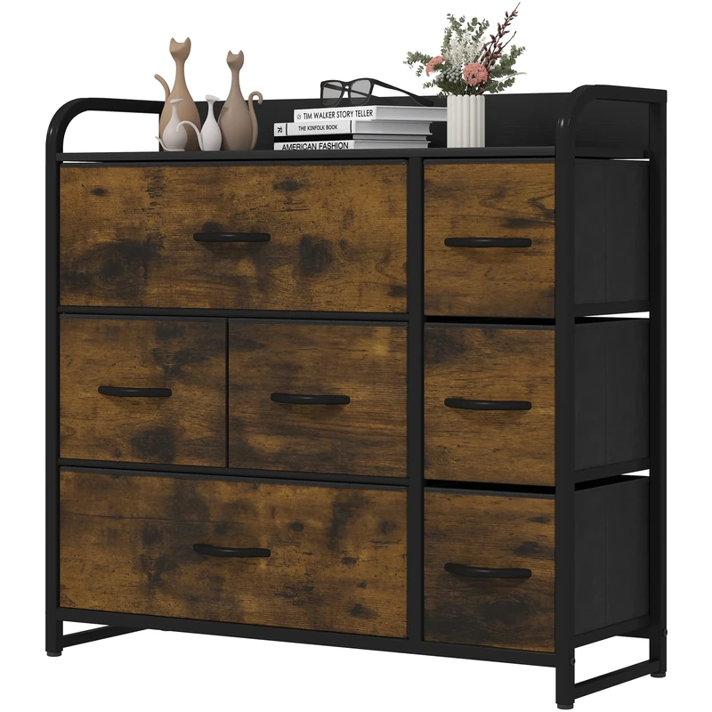 YITAHOME Chest of Drawers with 7 Drawers, Fabric Drawers Cabinet with Easy Pull Handle,Sturdy Steel Frame,Storage Drawers for Bedroom, Closet, Clothes,Rustic Brown