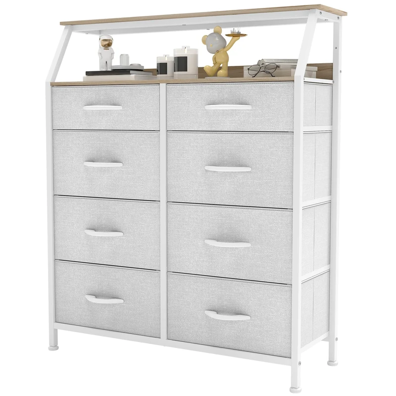 YITAHOME Chest of Drawers with 8 Drawers, Fabric Drawers Cabinet with Shelves,Easy Pull Handle,Sturdy Steel Frame,Storage Drawers for Bedroom, Closet,Light Grey