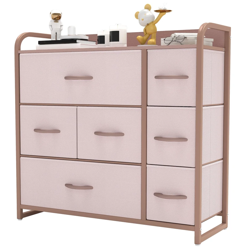 YITAHOME Chest of Drawers with 7 Drawers, Fabric Drawers Cabinet with Easy Pull Handle,Sturdy Steel Frame,Storage Drawers for Bedroom, Closet, Clothes,Pink