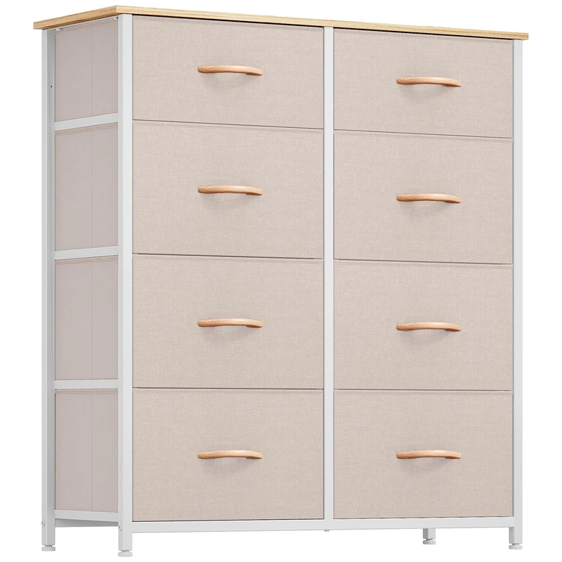YITAHOME Chest of Drawers with 8 Drawers, Fabric Drawers Cabinet with Easy Pull Handle,Sturdy Steel Frame,Storage Drawers for Bedroom, Closet, Clothes,Khaki
