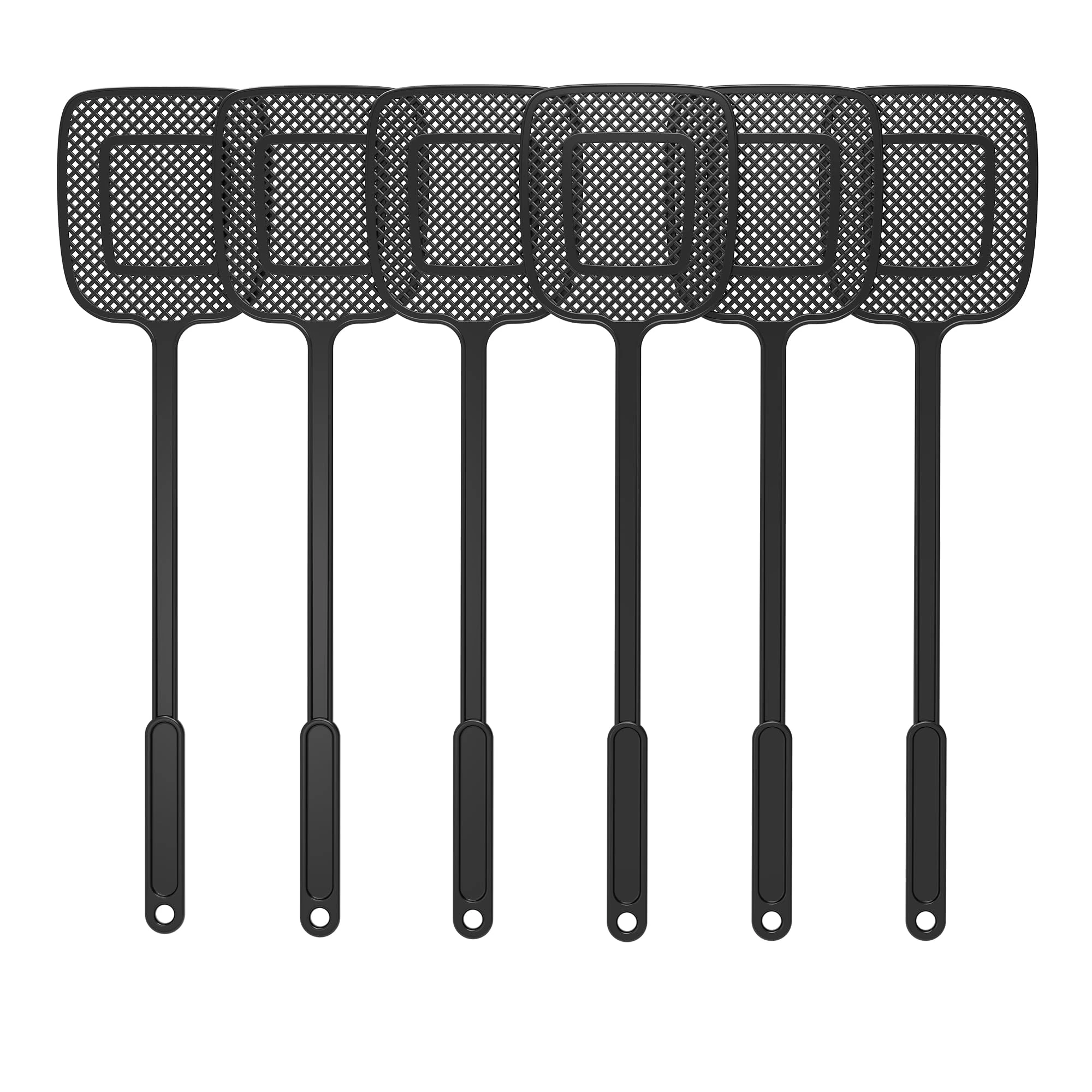 MR.SIGA Heavy Duty Long Handle Fly Swatter, Black, 6 Pack