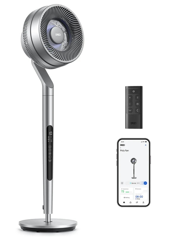 Dreo Smart Pedestal Fan, 120°+85° Omni-Directional Oscillating Fan, 40-44" Adjustable Height, DC Quiet Fans for Bedroom, 100ft Airflow, 10 Speeds, 6 Modes, 12H Timer, 23db, Wi-Fi/Voice