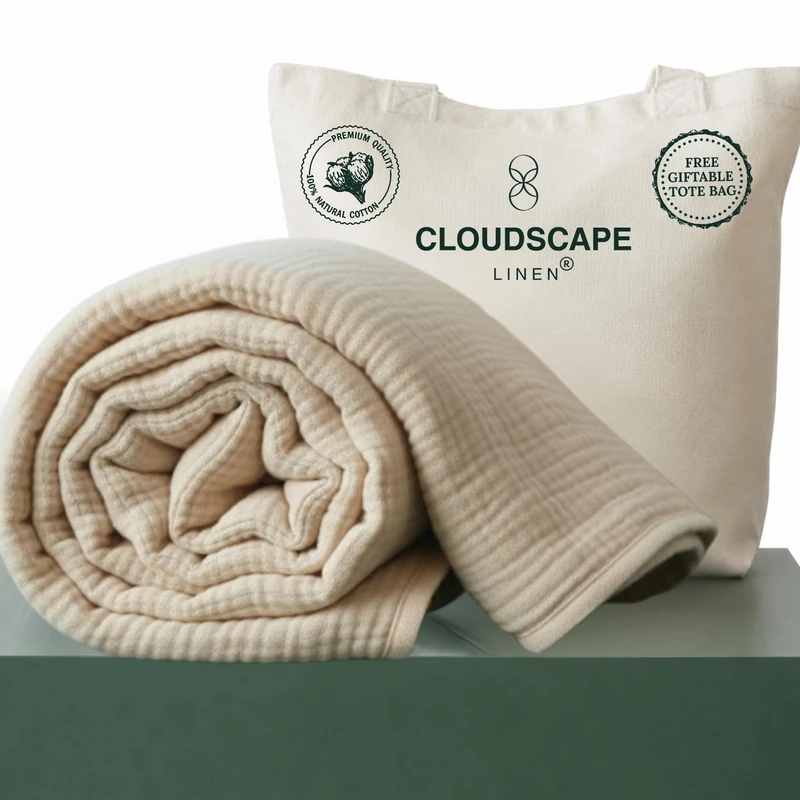 CLOUDSCAPE 4 Layer Muslin Blanket for Adults - 100% Cotton Blankets Twin Size for All-Season - 68"x92" Fits Upto TwinXL Bed - Ultra Soft Lightweight Breathable Cotton Blankets for Summer - Fog